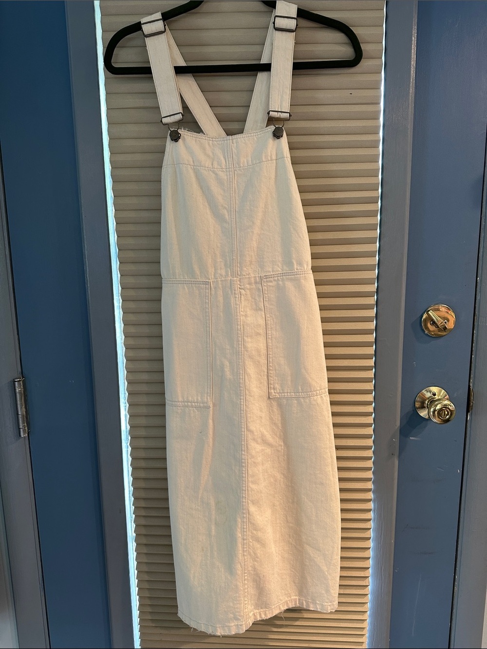 EU Zara TRF Cream Denim Overall Pinafore Midi Dress - Picture 2 of 16